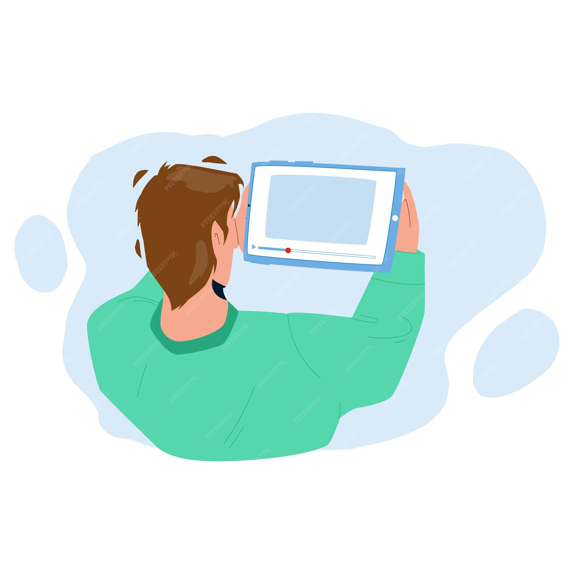 Premium Vector | Man watching video on tablet digital device vector. young  boy watching video on electronic gadget. character watch online movie  stream or film on mobile media technology flat cartoon illustration