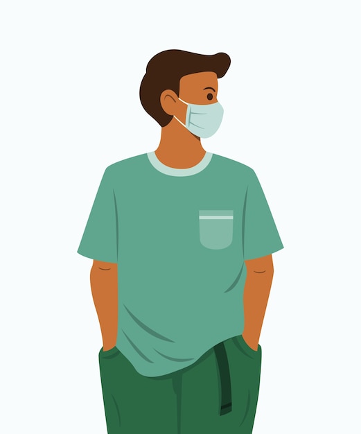 Man Wear a Medical Mask to Health Protection.