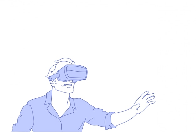 Человек носить современные 3D-очки, играя в игры виртуальной реальности