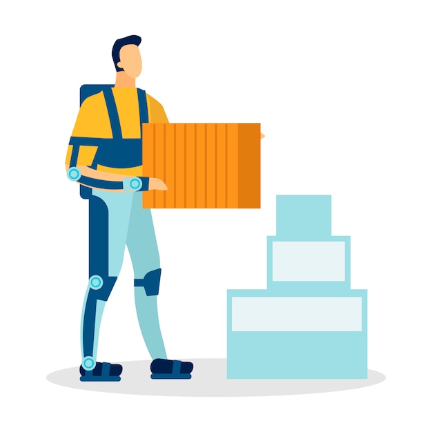 Man Wearing Exoskeleton Flat Vector Illustration