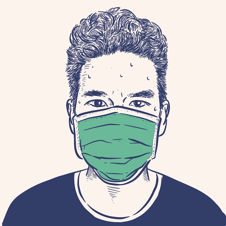 Vector man wearing hygienic mask to prevent infection, hand draw sketch .