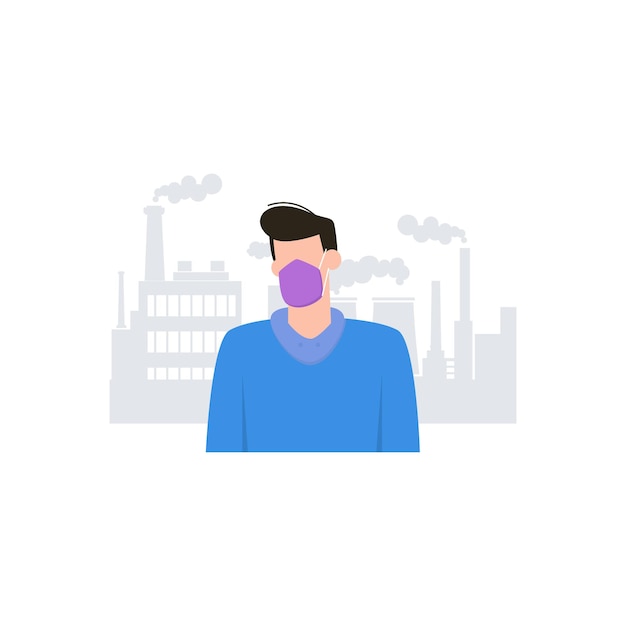 Man wearing a mask against a background of a factory.