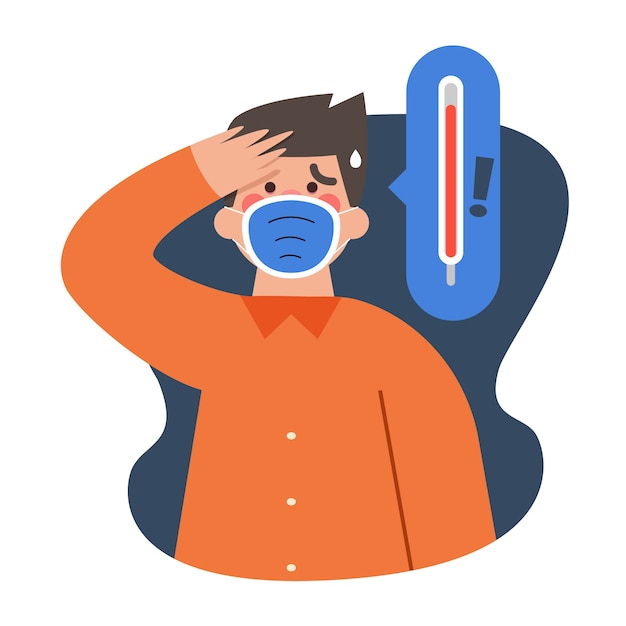 Man wearing medical mask having fever