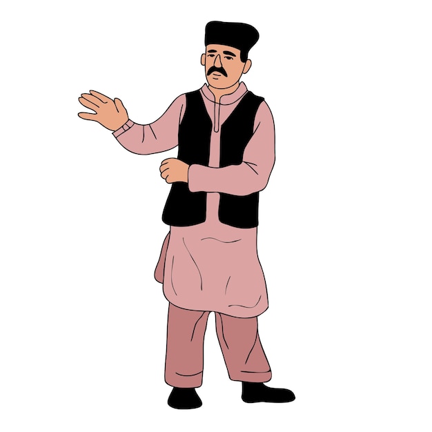 Мужчина в национальной одежде Пакистана Шалвар Камиз и мужской портрет Шервани