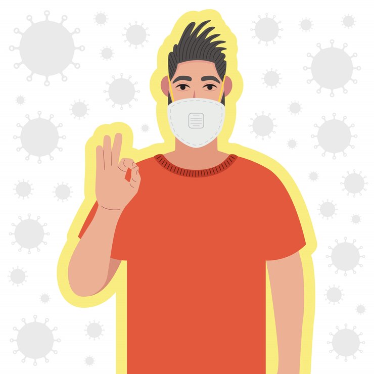 वेक्टर man wearing a protective mask to protect coronavirus. covid-19 prevention concept