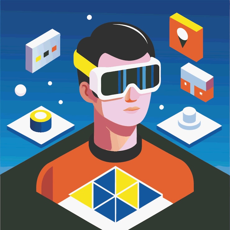 Vector a man wearing a red shirt with 3d glasses on it
