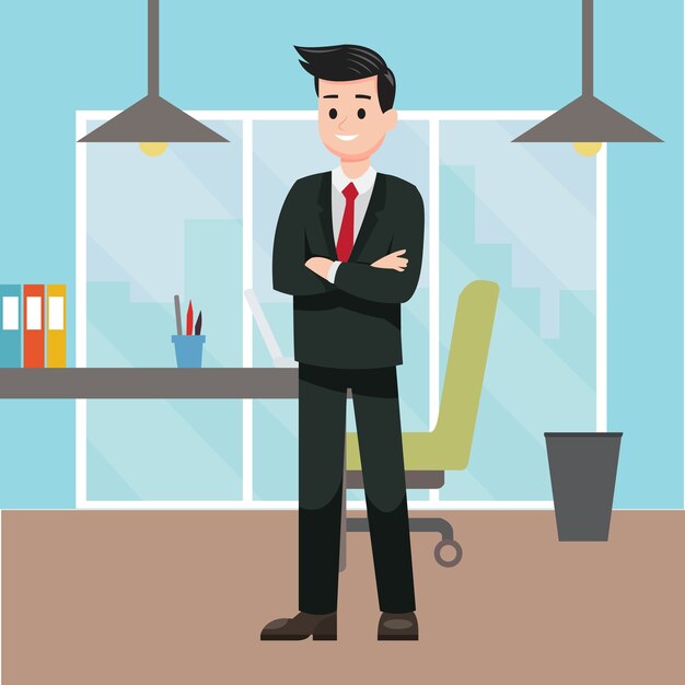 Vector a man wearing suit and red tie in his office room