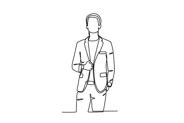 スーツを着てクールなタキシードのポーズをとる男性の線画
