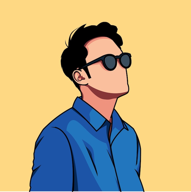 Vector 太陽眼鏡と青いシャツのイラストを着た男