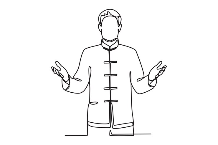 Vector a man wearing traditional chinese clothes chinese new year oneline drawing
