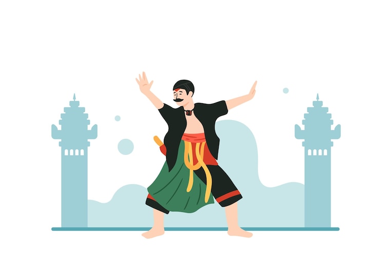 Vector 伝統的な服を着て伝統的なレオグダンスを披露する男性