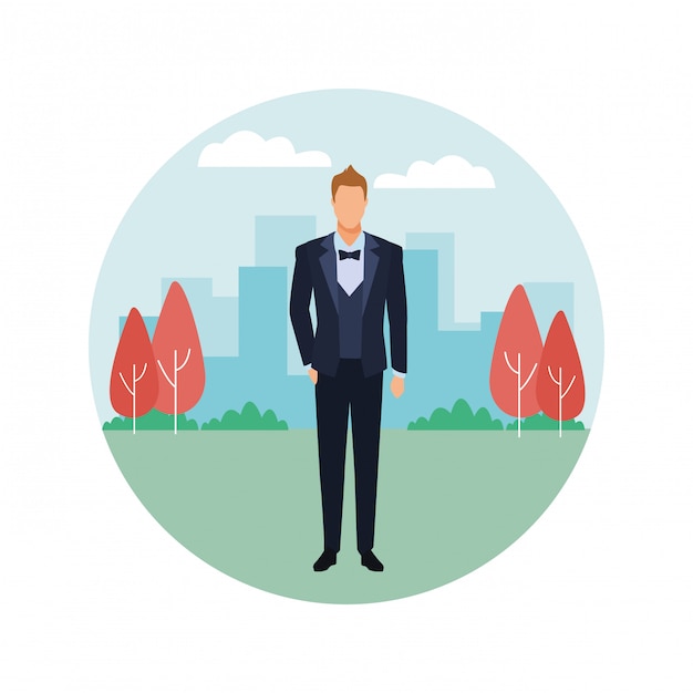 Vector man wearing tuxedo round icon