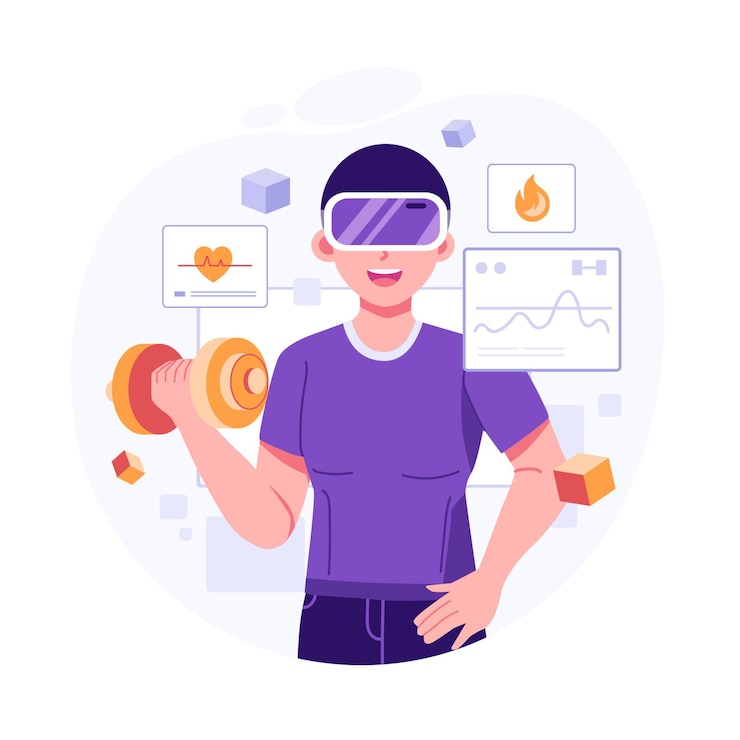 Vector a man wearing a virtual reality glasses and a virtual reality headset.