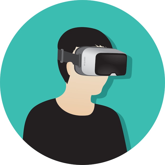 A man wearing virtual reality or VR glasses vector icon