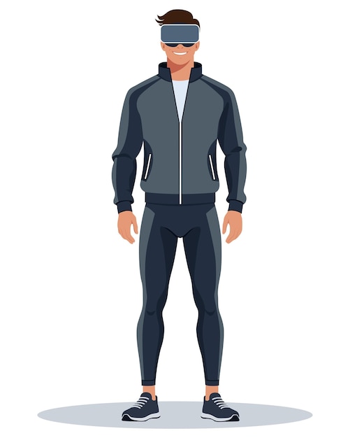 man wearing vr headset in sportswear isolated vector illustration
