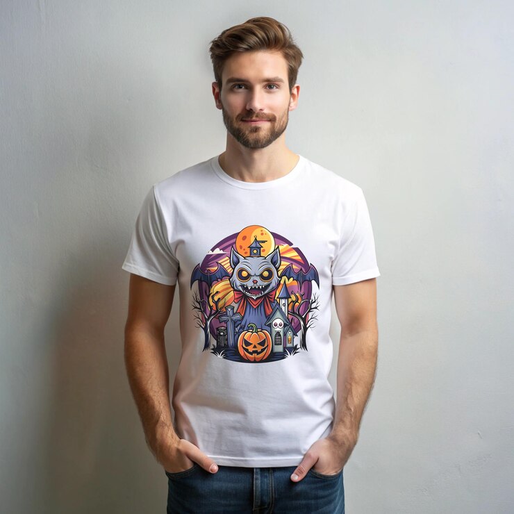 Vector a man wearing a white shirt with a cartoon character on it