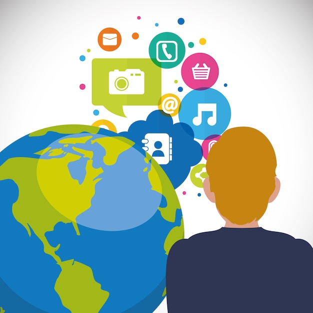 man wereld communicatie zeepbel toespraak sociale media