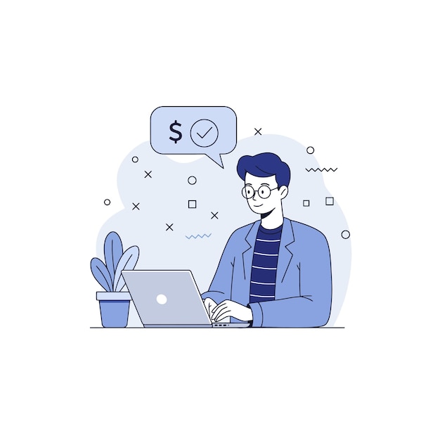 Man werkt op laptop en verdient geld online