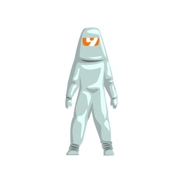 Man in White Protective Suit and Helmet Chemical Radioactive Toxic Hazardous Professional Safety Uniform Vector Illustration on White Background