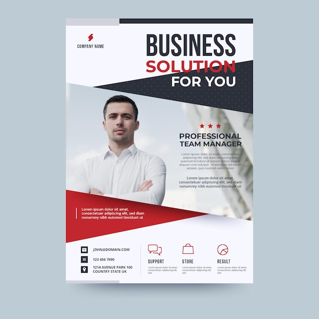 Vector man in white shirt business flyer template