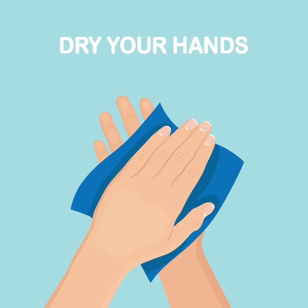 Man wipe, dry clean hands with napkins, paper towel. Hygiene, good habits concept.   