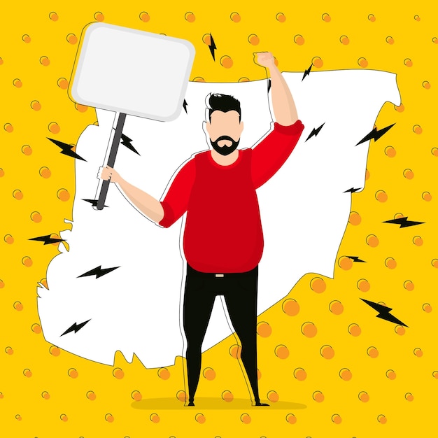 A man with a banner and space for your text pop art cartoon style vector illustration