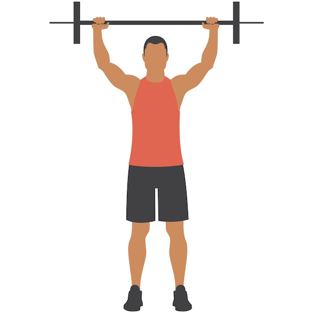 Man with barbell vector weight lifting gym fitness exercise