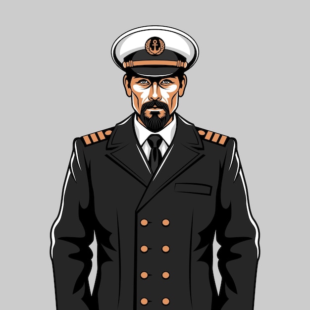 Vettore uomo con la barba in uniforme da capitano