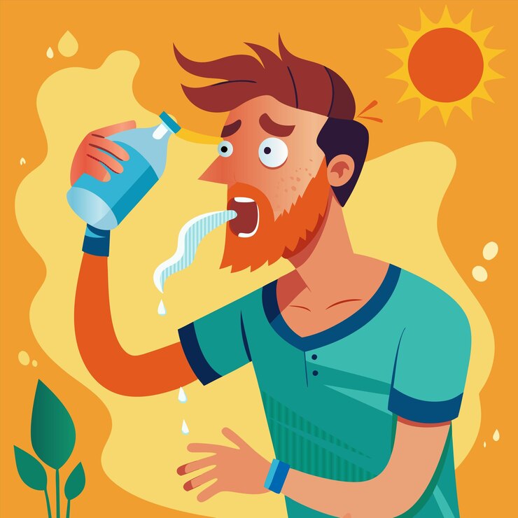 Vector a man with a beard drinking from a bottle of water