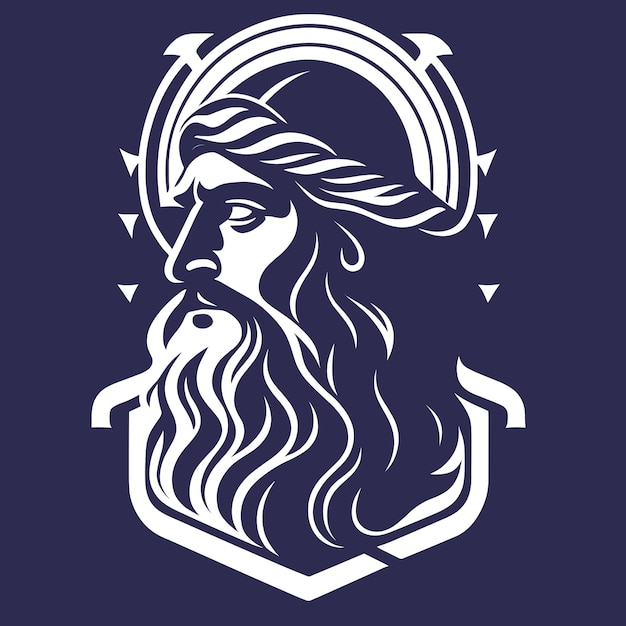 A man with a beard and a halo in a dark blue background.