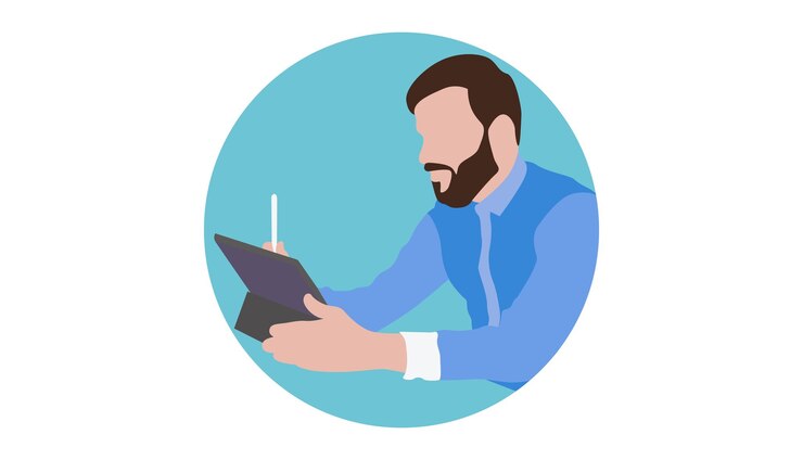Vector a man with a beard is reading a book