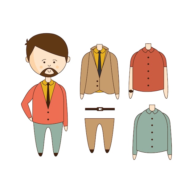 Vector man with beard wardrobe set