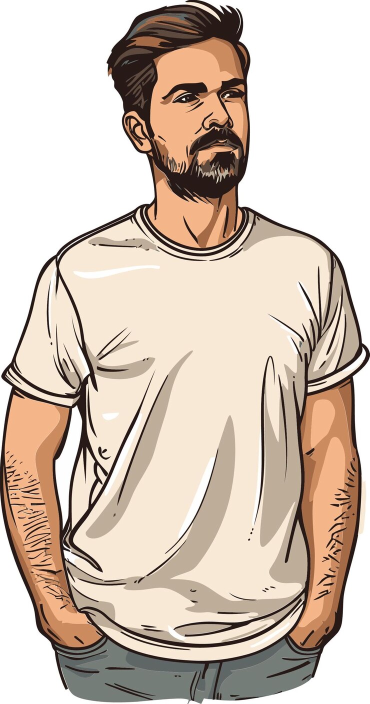 Vector a man with a beard and a white shirt on
