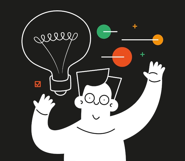 Vector man with a big light bulb business idea plan strategy