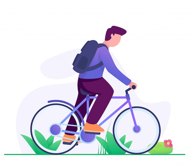 公園のイラストに自転車を持つ男