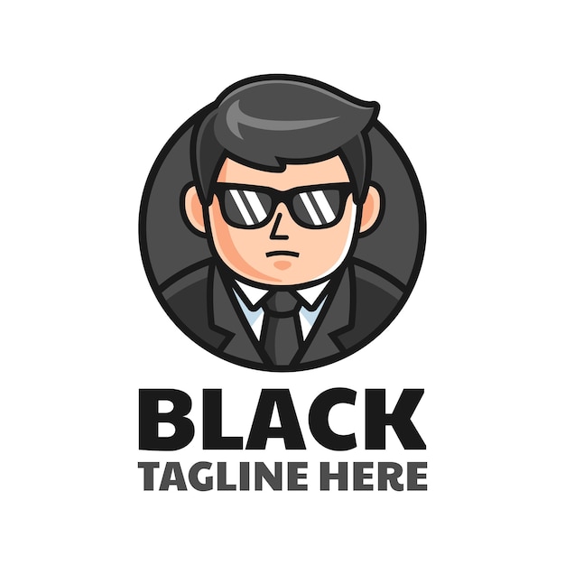 Человек в черном костюме с логотипом