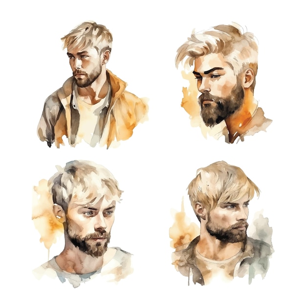 Man with blonde hair watercolor paint collection