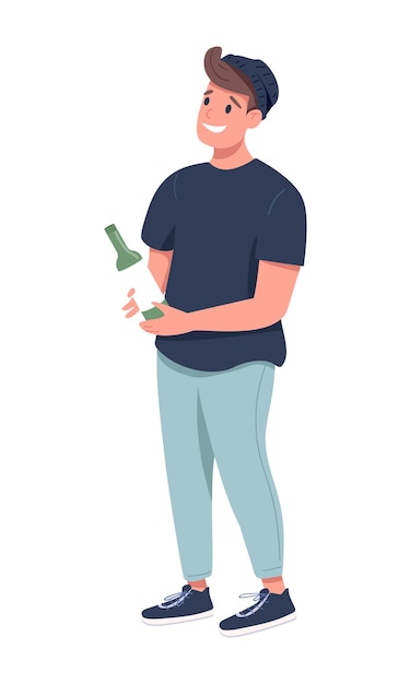 Man with bottle of wine semi flat color vector character