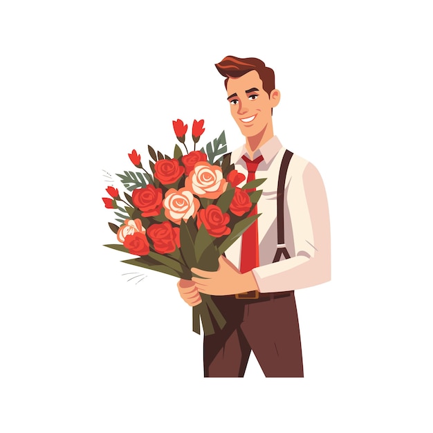 Man with bouquet of flowers Valentines day Vector illustration design