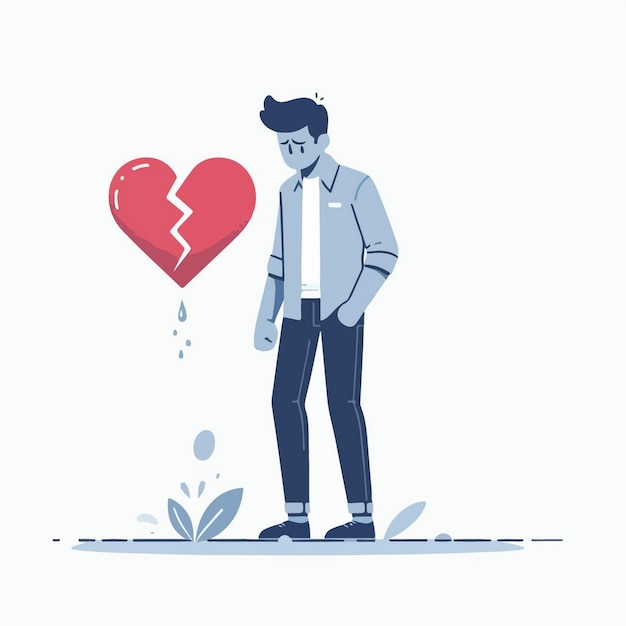 Vector a man with a broken heart in his hand