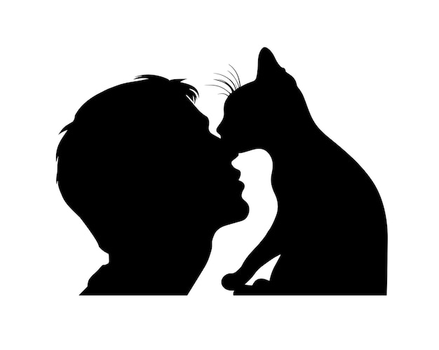 猫を持つ男 猫にキスする男 猫愛好家 ペット愛好家のシルエット