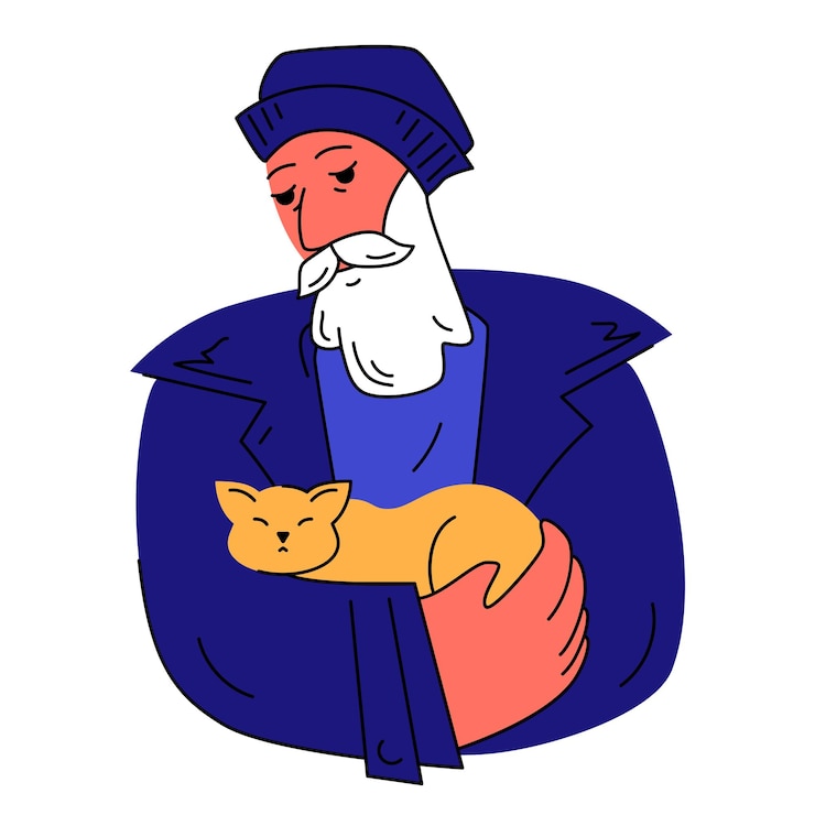 Vector man with a cat