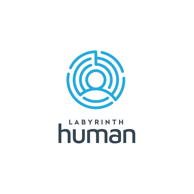 Vector man with circle labyrinth human with digital signal target for people database target logo