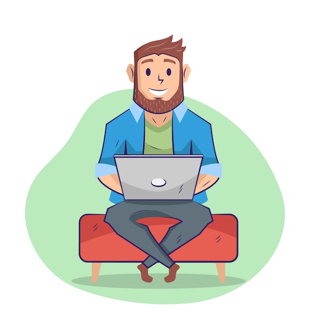 Man with computer flat illustration