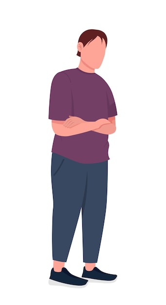 Man with crossed arms semi flat color vector character