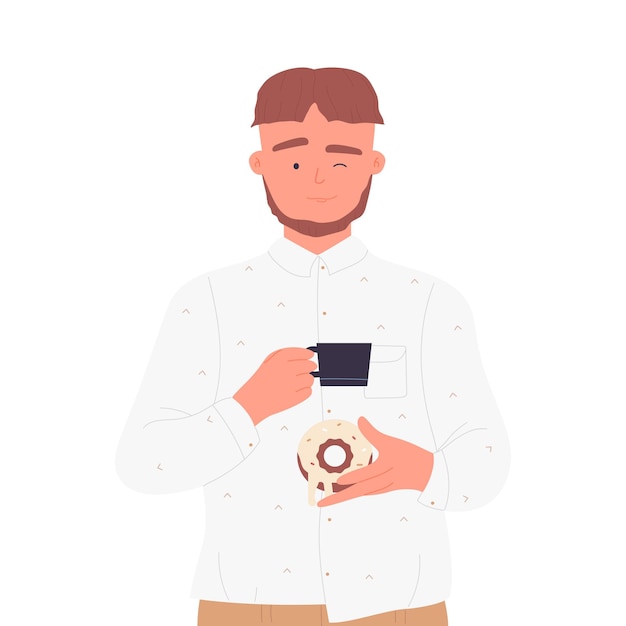 Man with cup of coffee and donut