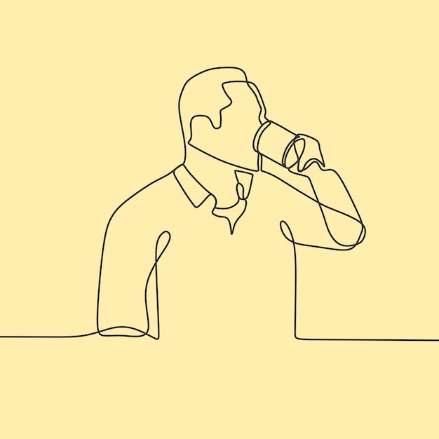 Man with cup on single line art