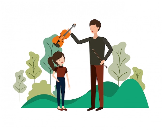 Vector man with daughter and violin character