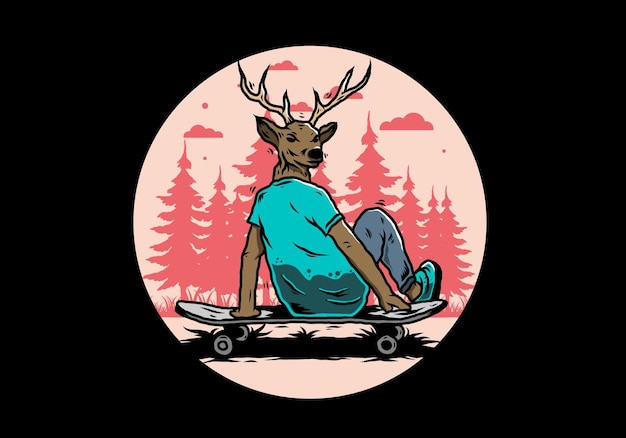 Man with deer head sitting on skateboard illustration