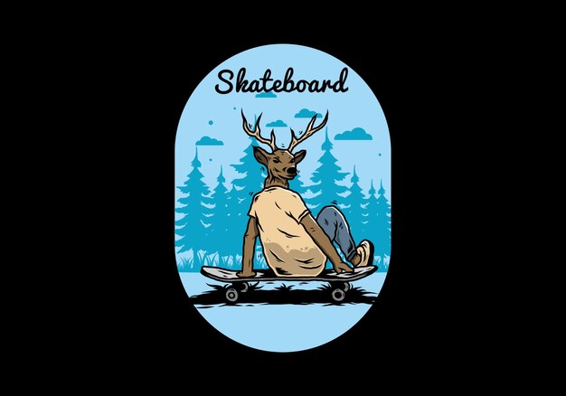 Man with deer head sitting on skateboard illustration